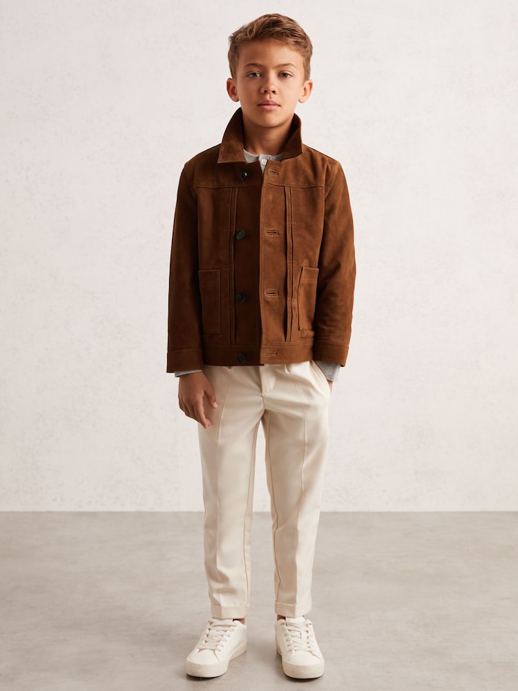 reiss 3-9 yrs Suede Worker Jacket in Tobacco Brown