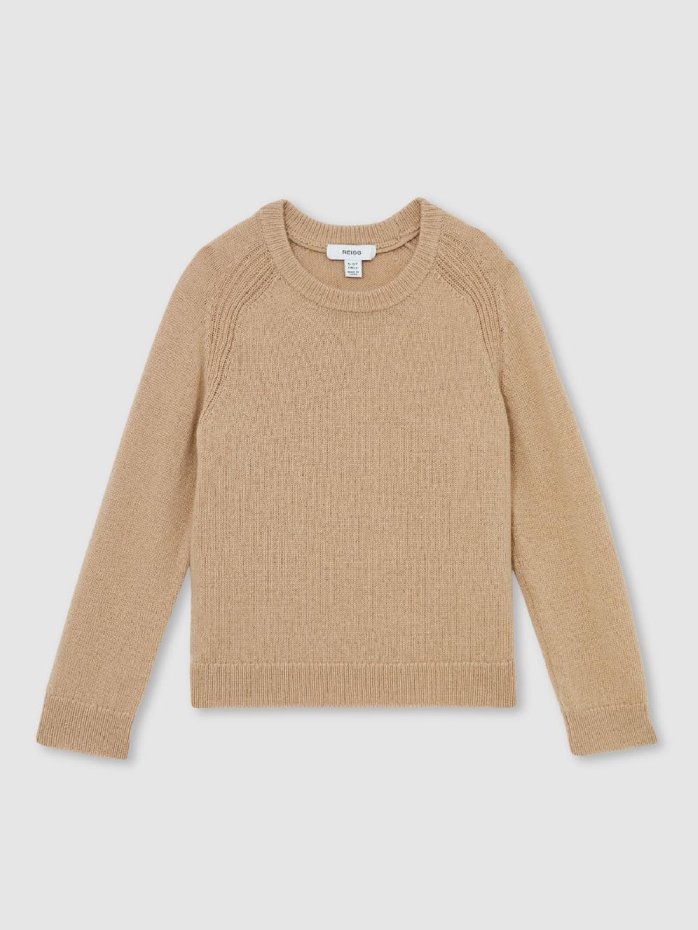Reiss 3-9 Yrs Wool Blend Crew Neck Jumper In Stone