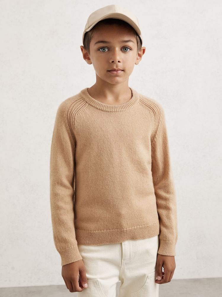 reiss 3-9 yrs Wool Blend Crew Neck Jumper in Stone