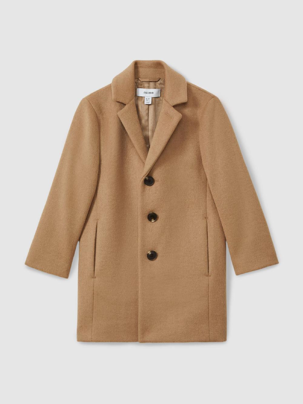 Reiss 9-13 Yrs Single Breasted Overcoat In Camel