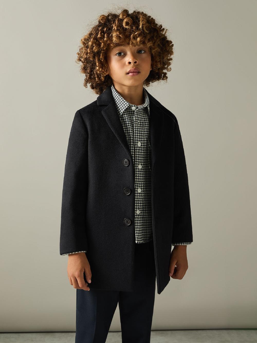Reiss 9-13 Yrs Single Breasted Overcoat In Navy