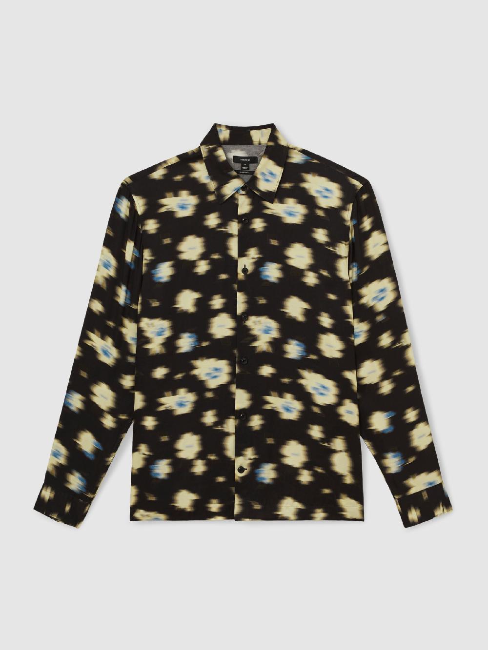 Reiss Abstract Floral-Print Shirt In Black