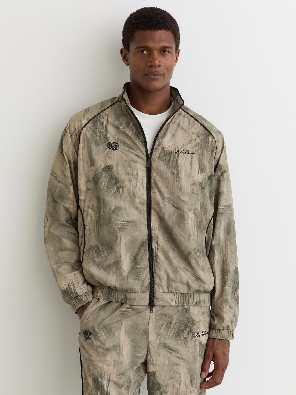 Reiss Abstract-Print Track Jacket In Dark Sand
