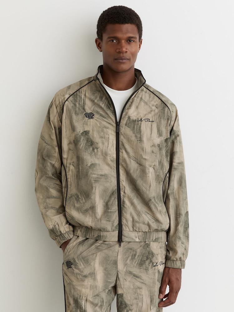 reiss Abstract-Print Track Jacket in Dark Sand