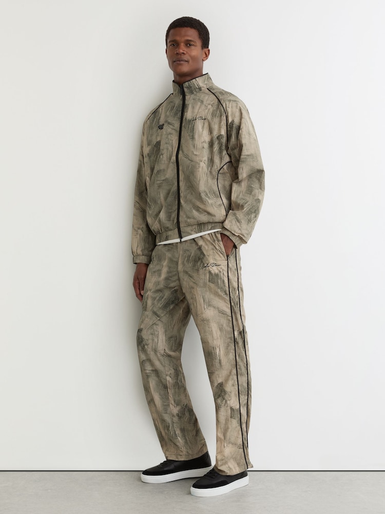 reiss Abstract-Print Track Trousers in Dark Sand