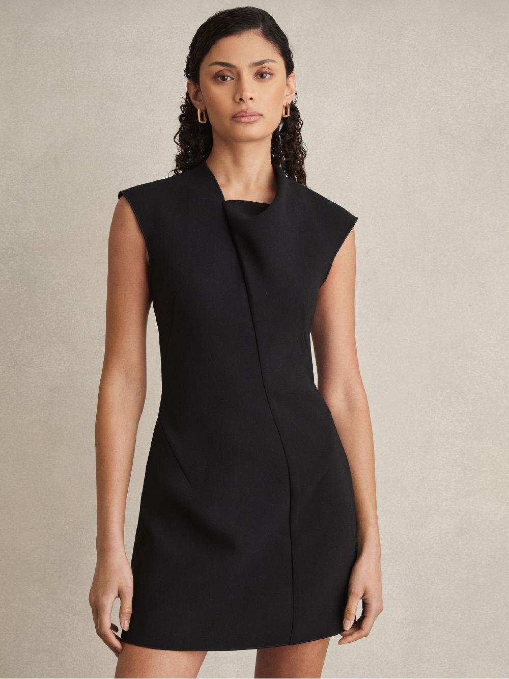 Reiss Acler Crepe Draped-Neck Mini Dress In Black