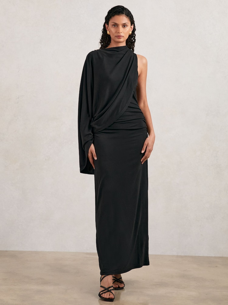 reiss Acler Jersey Draped Midi Dress in Black