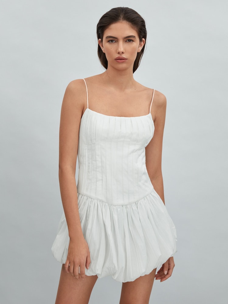 reiss Acler Puff Hem Mini Dress in Ivory