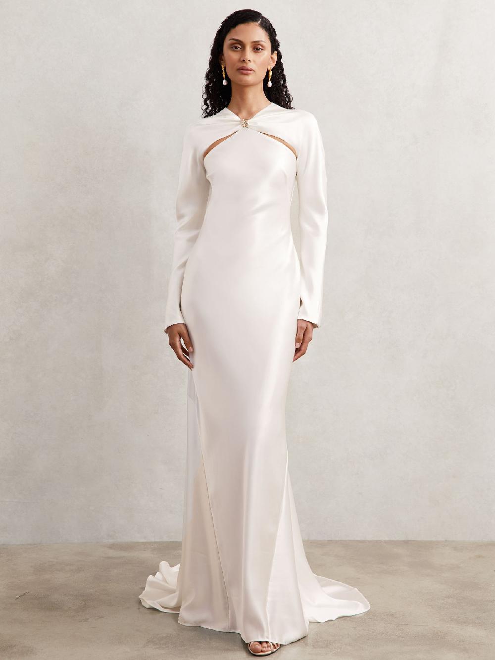Reiss Acler Satin Cut-Out Gown In Ivory