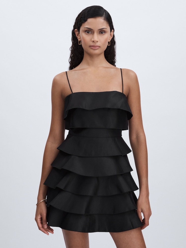 reiss Acler Tiered Frill Mini Dress in Black
