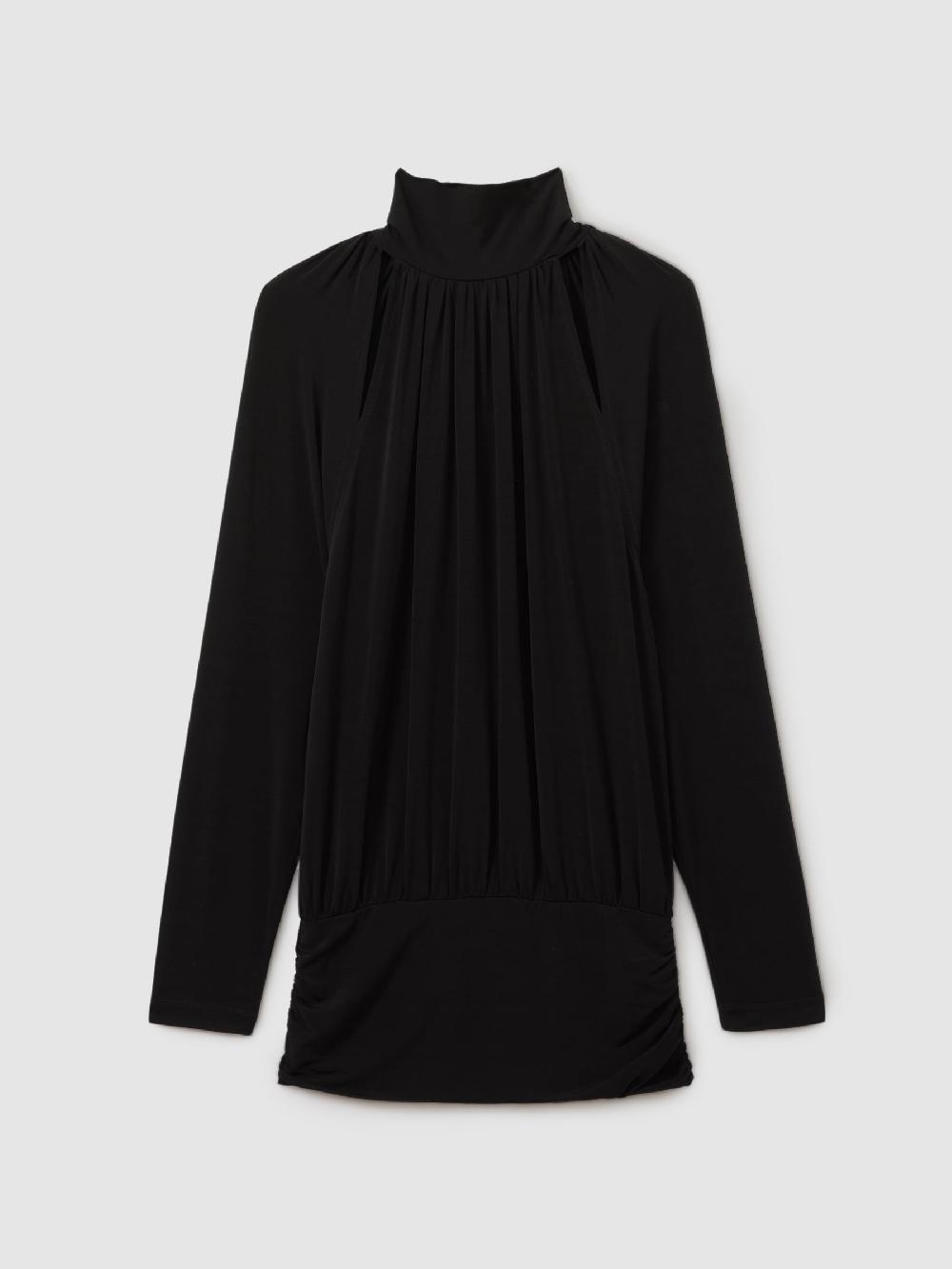 Reiss Adrienne Black Cut-Out Blouson Waist Top