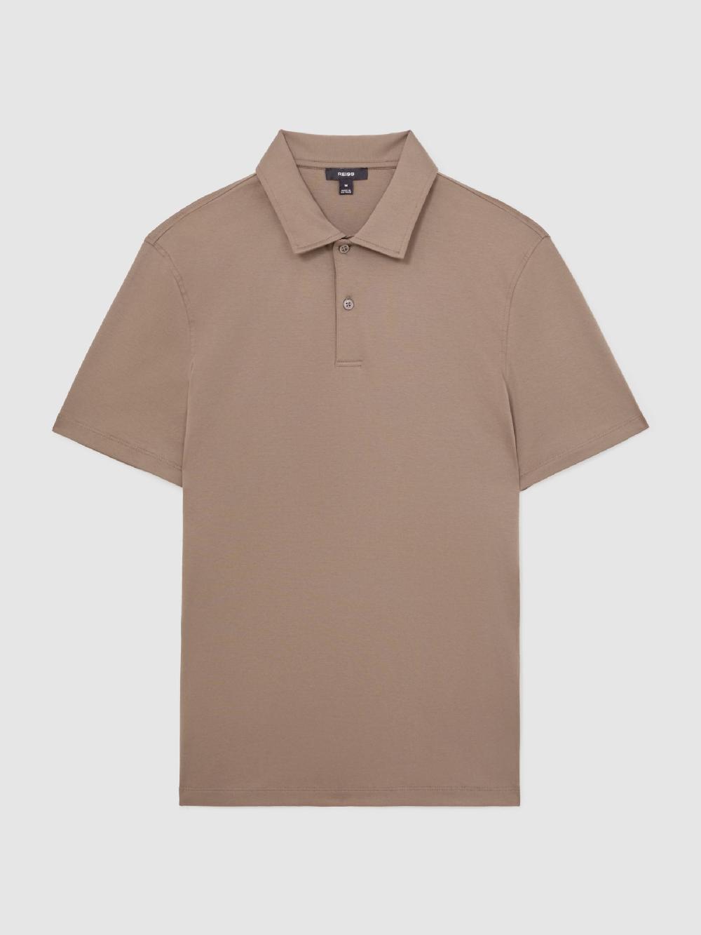 Reiss Air-Water Cotton Polo Shirt In Taupe Brown