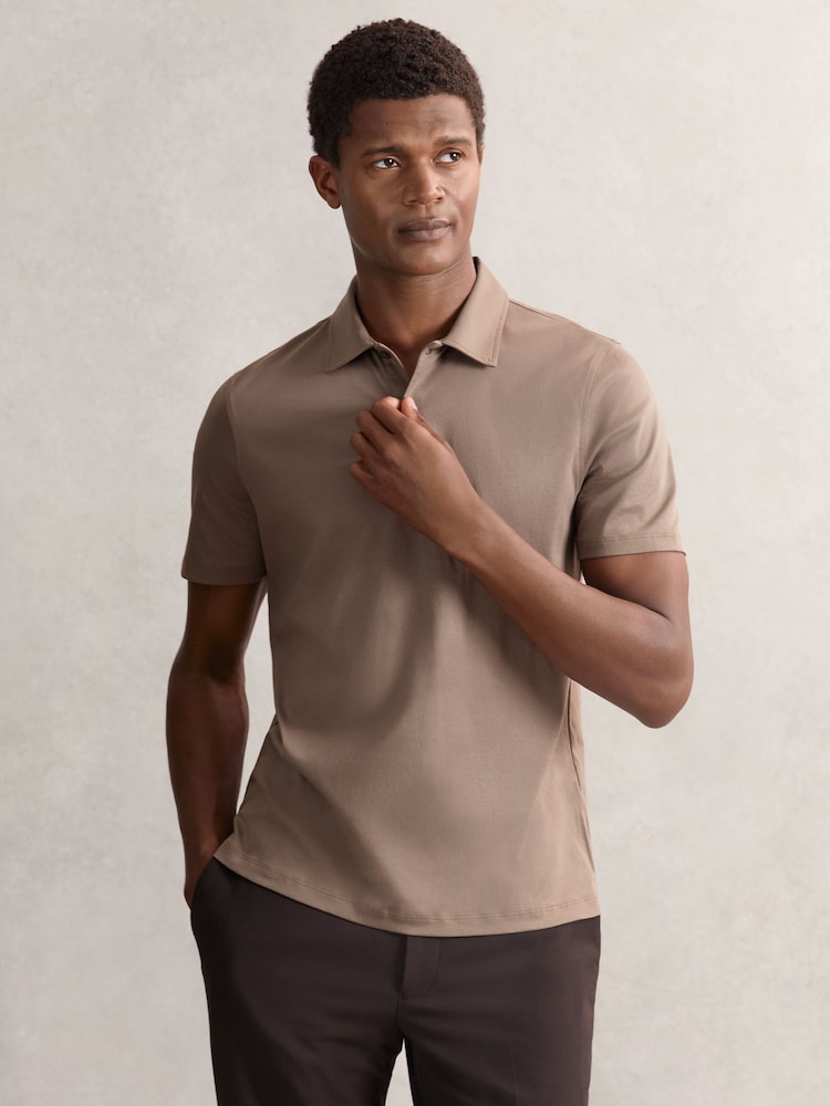 reiss Air-Water Cotton Polo Shirt in Taupe Brown