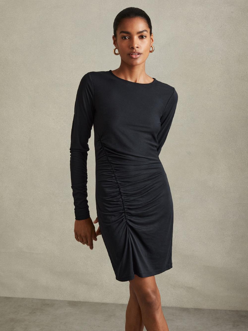 Reiss Allie Charcoal Ruched Jersey Mini Dress