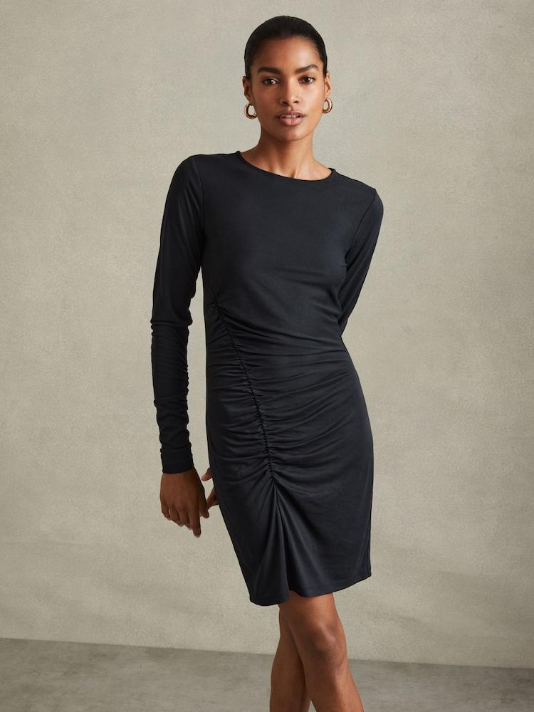 reiss Allie Charcoal Ruched Jersey Mini Dress