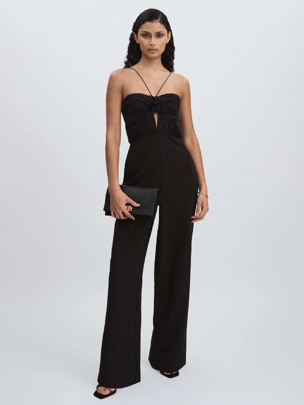 Reiss Amur Cady Rosette Jumpsuit In Black
