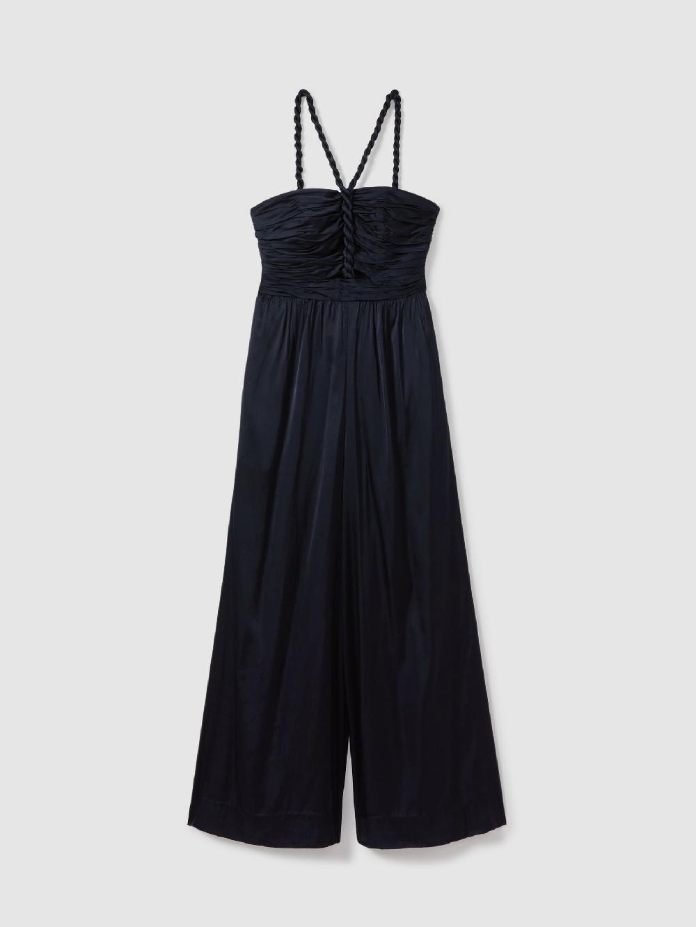 Reiss Amur Ruche Detail Wide Leg Jumpsuit In Navy