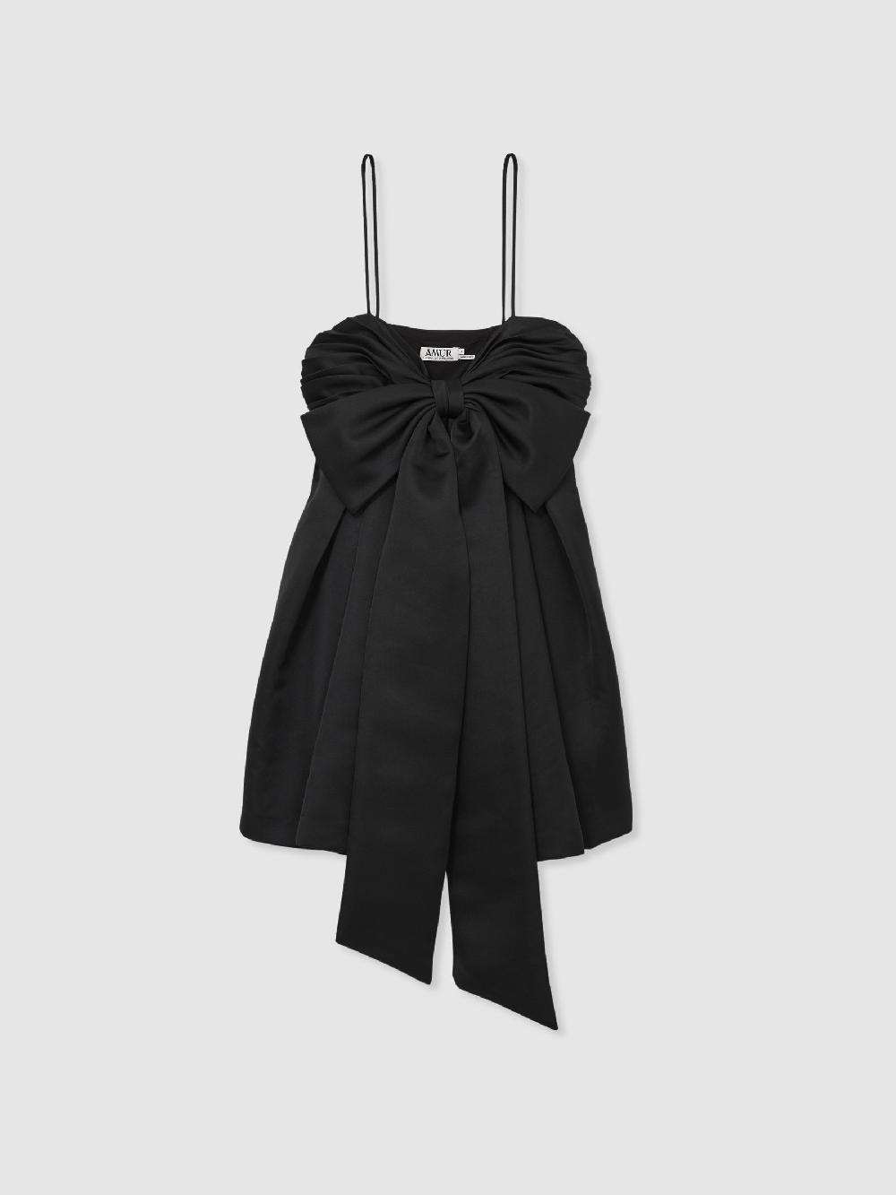 Reiss Amur Satin Babydoll Bow Dress In Black
