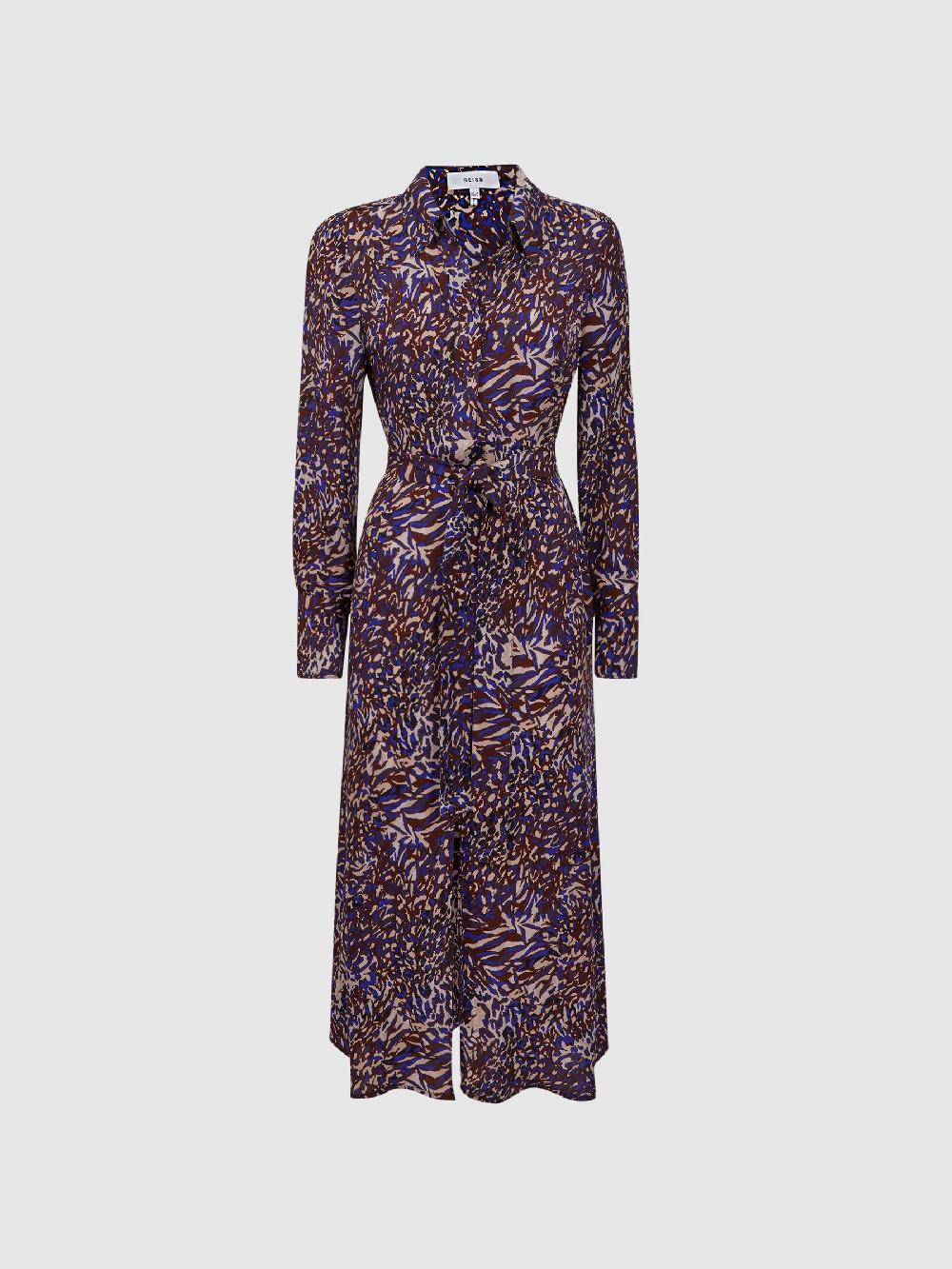 Reiss Animal Print Midi Dress In Blue