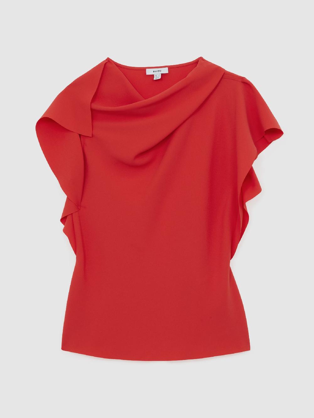 Reiss Asymmetric Drape-Neck Top In Orange