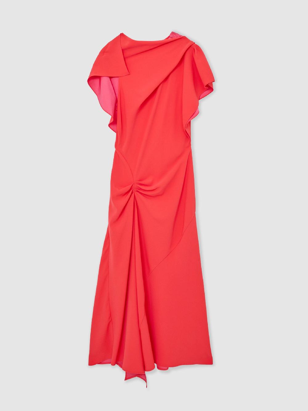 Reiss Asymmetric Draped Midi Dress In Orange
