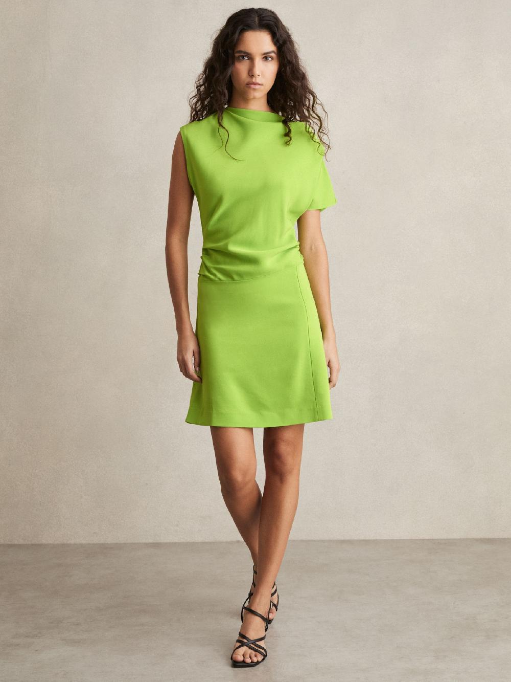 Reiss Asymmetric Ruched Mini Dress In Green