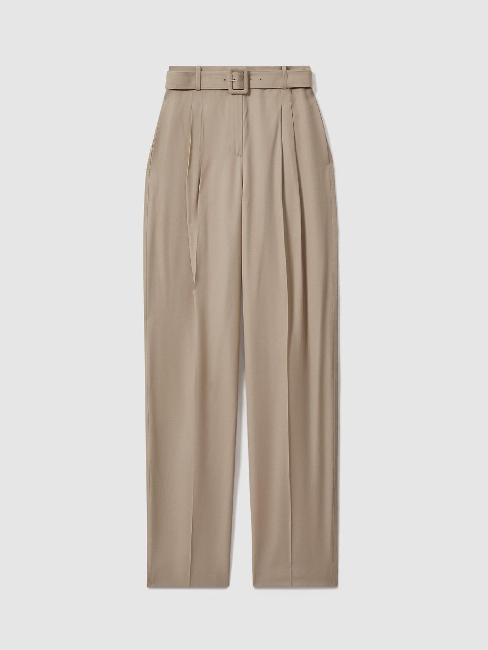 Reiss Atelier Belted Wide Leg Trousers In Neutral