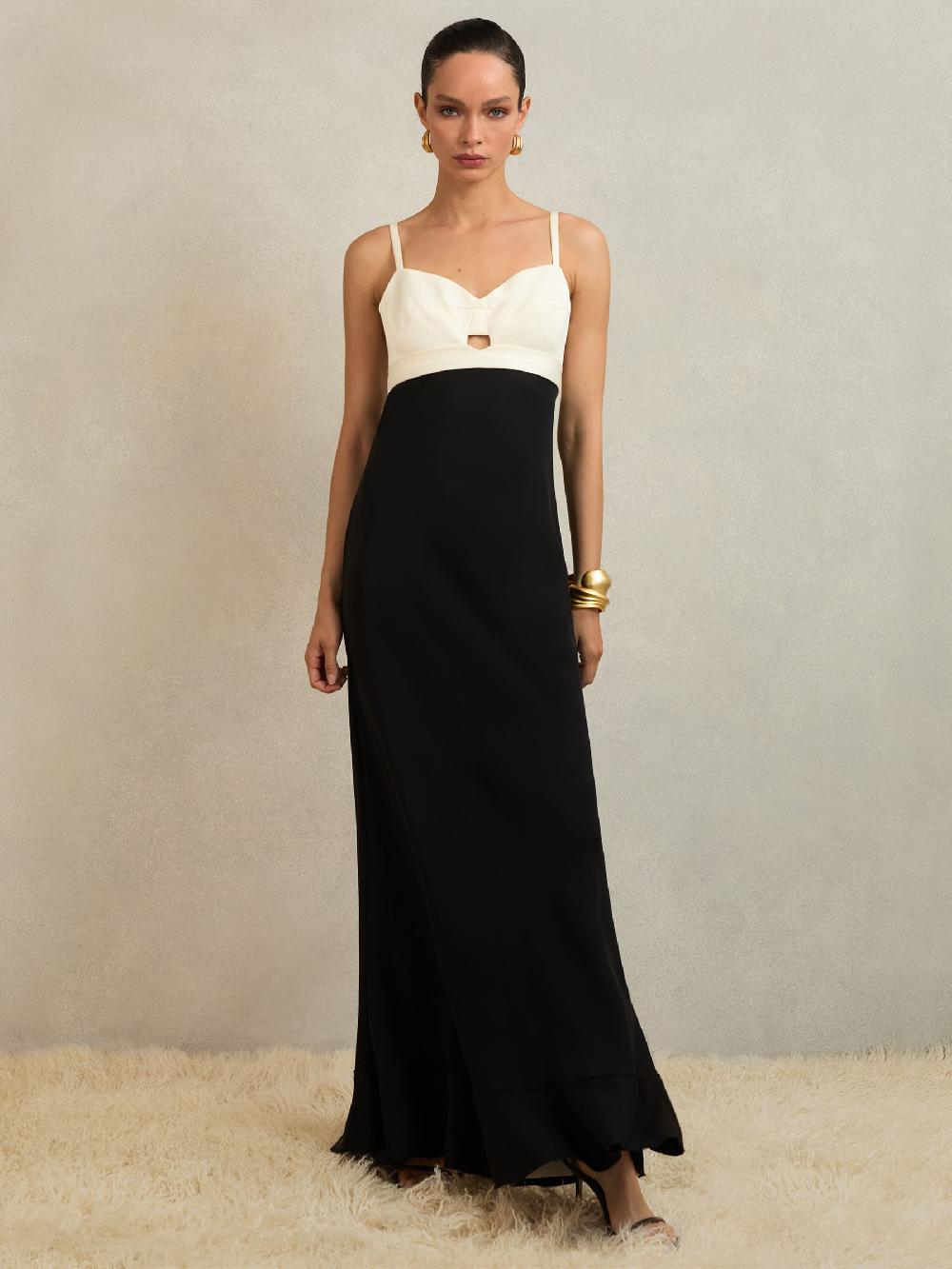 Reiss Atelier Colour-Block Maxi Dress In Black