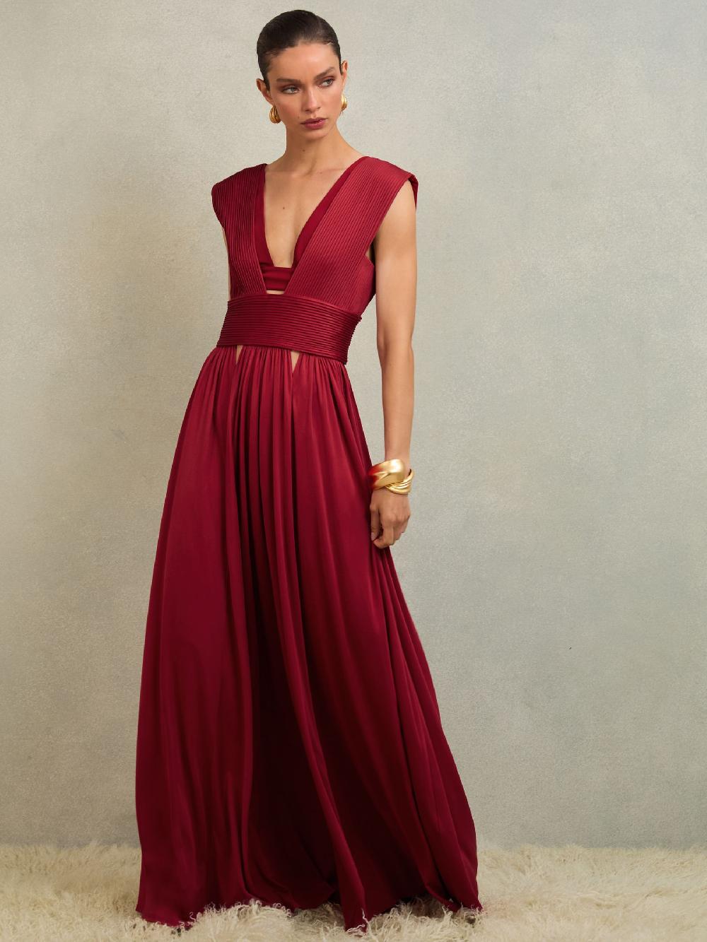 Reiss Atelier Cut-Out Pleated Maxi Dress In Red