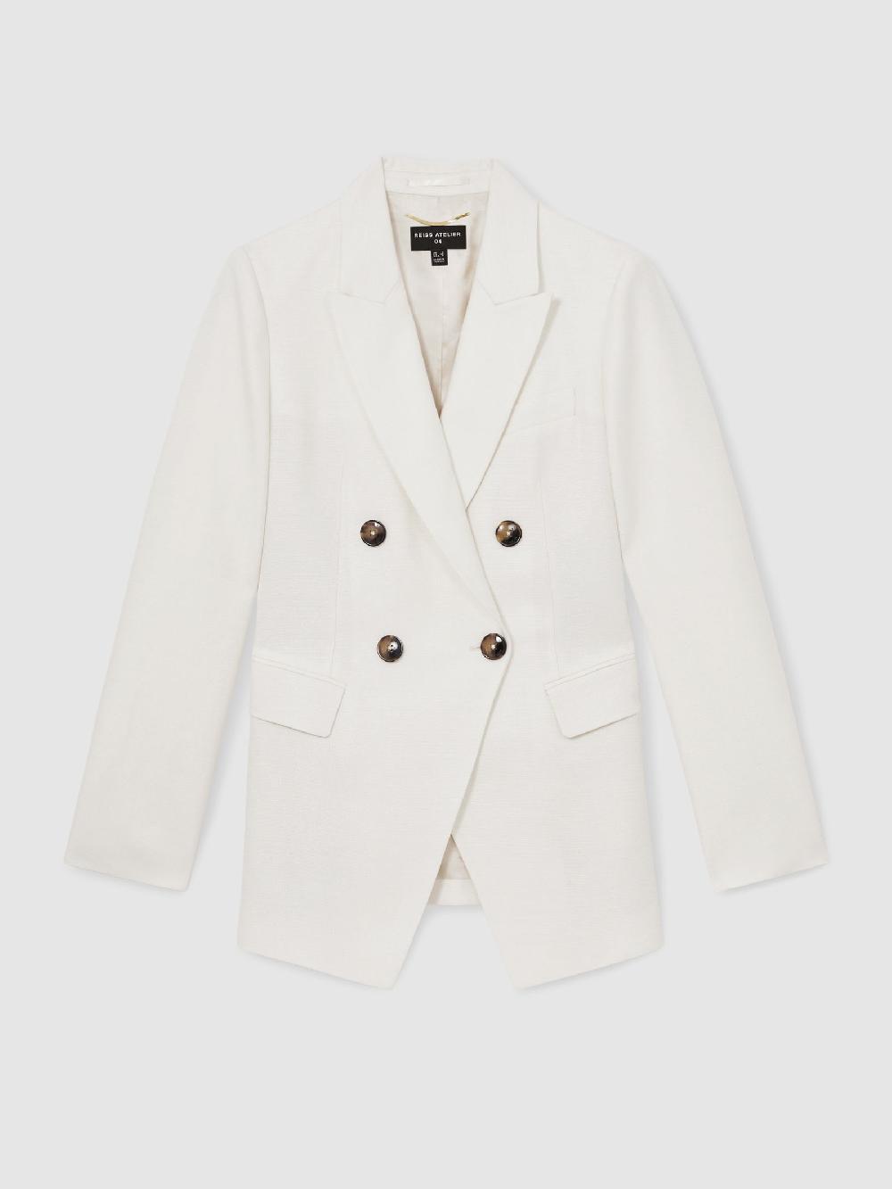 Reiss Atelier Double-Breasted Suit Blazer In White