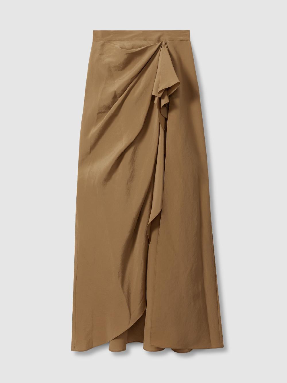 Reiss Atelier Drape Front Maxi Skirt In Toffee