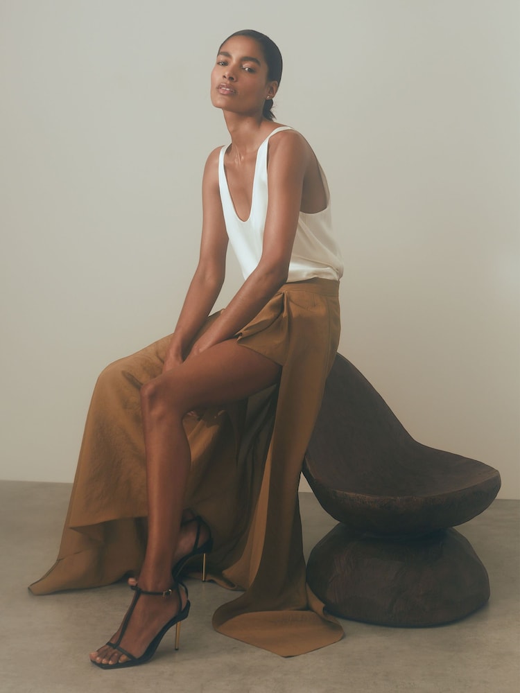 reiss Atelier Drape Front Maxi Skirt in Toffee