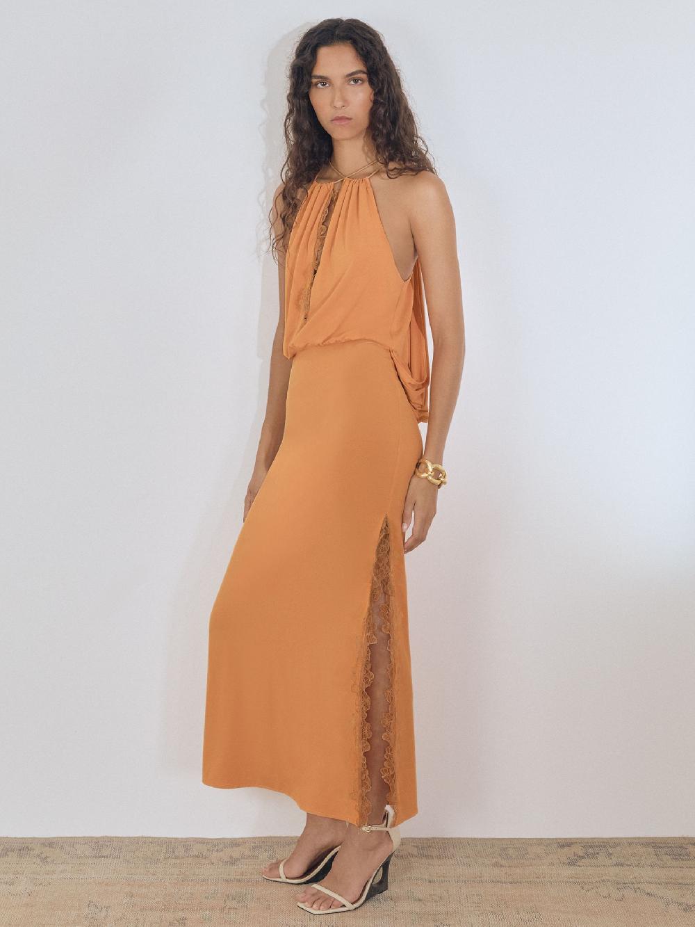 Reiss Atelier Drape Jersey Maxi Dress In Orange