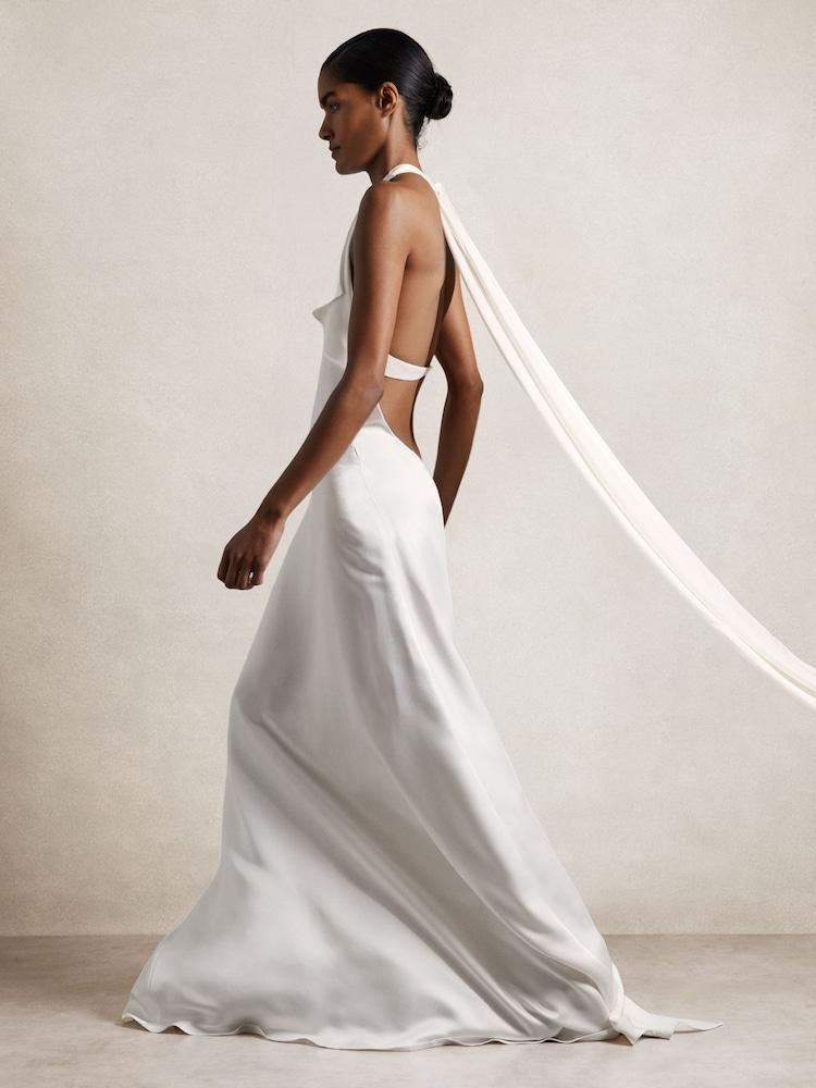 reiss Atelier Duchess Satin Maxi Dress in White