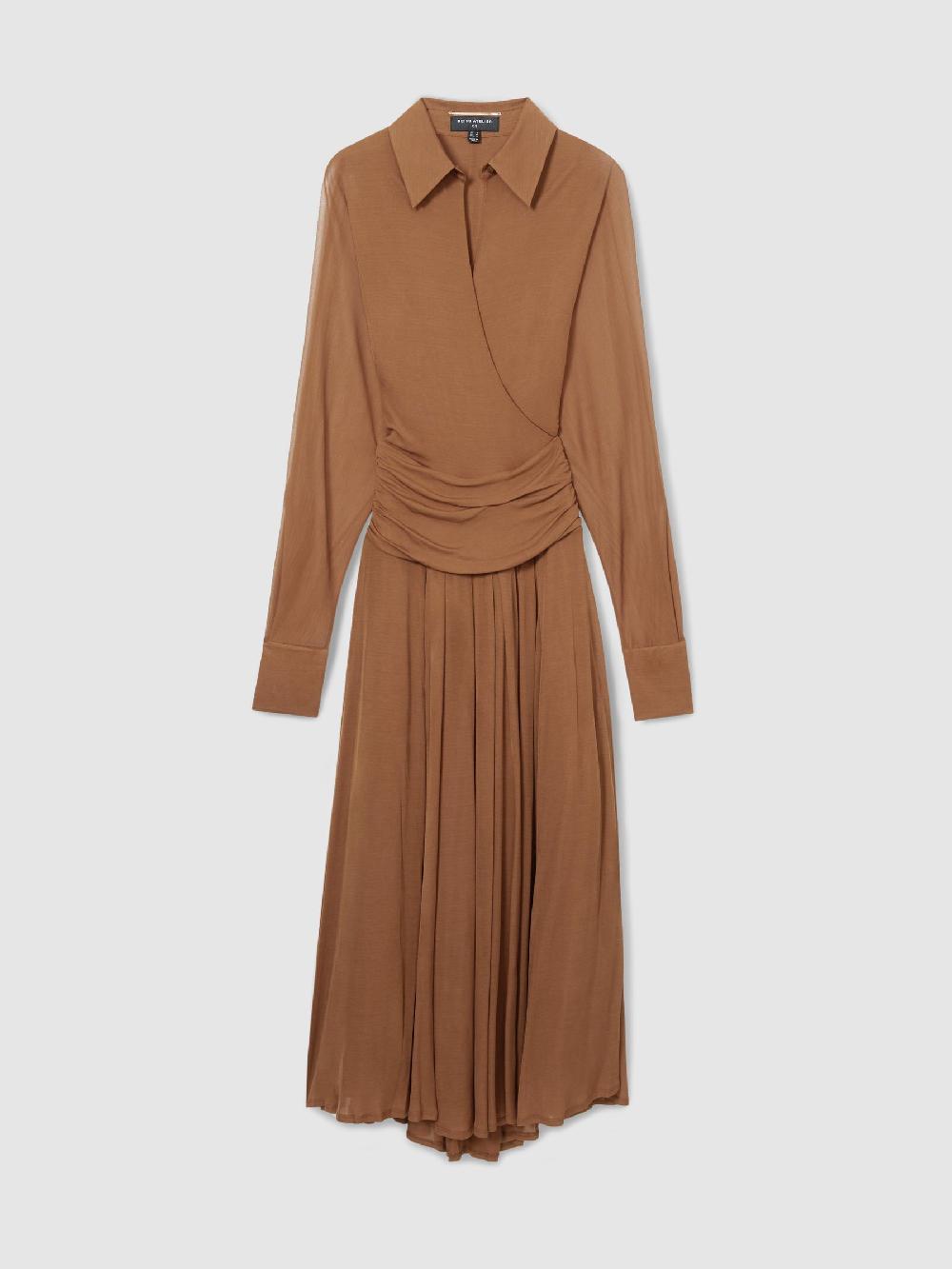 Reiss Atelier Gathered-Georgette Maxi Dress In Tan
