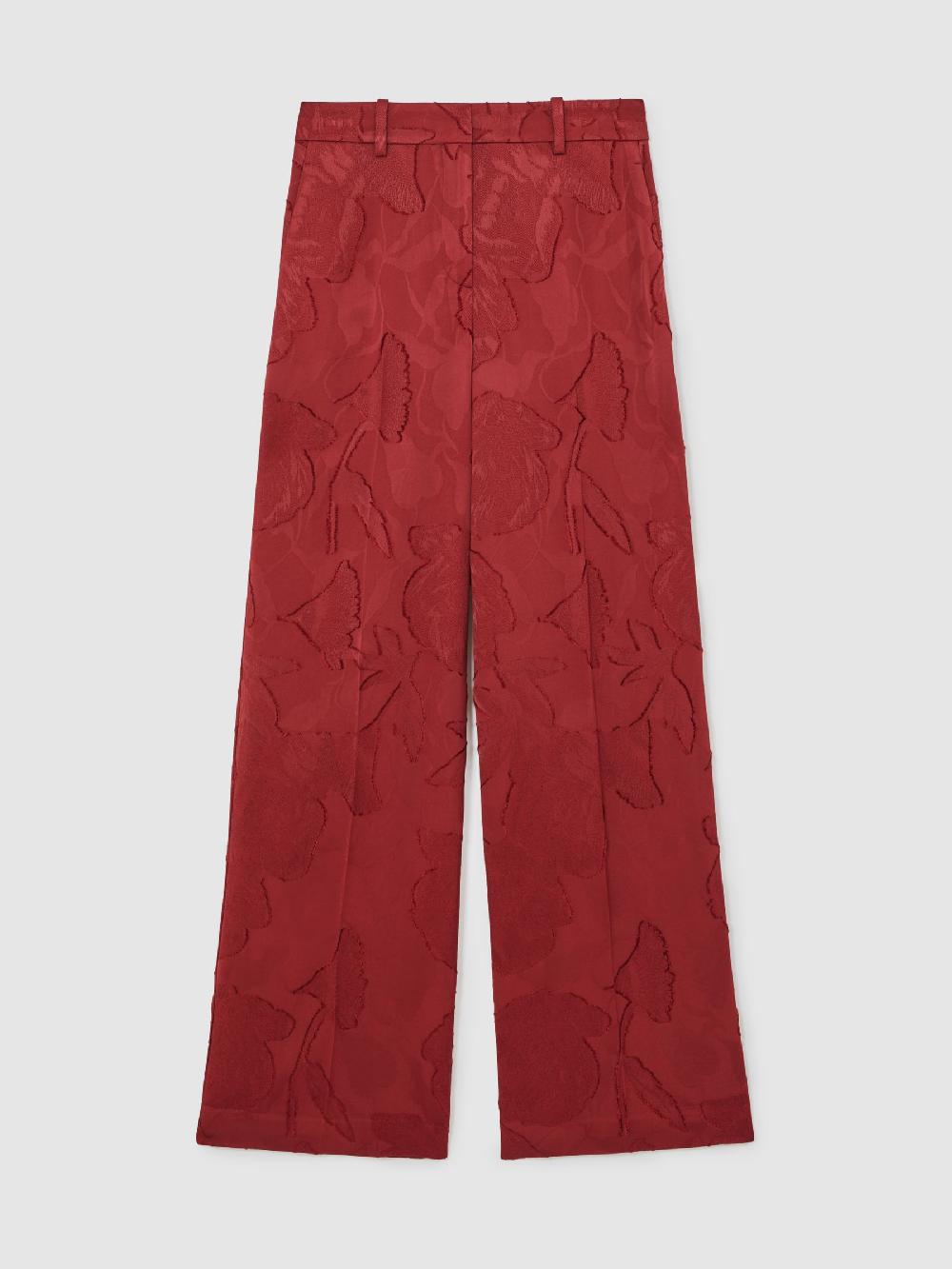Reiss Atelier Jacquard Wide-Leg Trousers In Red