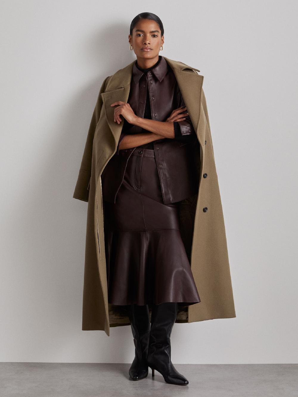 Reiss Atelier Leather Shirt In Oxblood