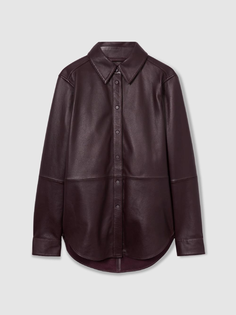 Reiss Atelier Leather Shirt In Oxblood