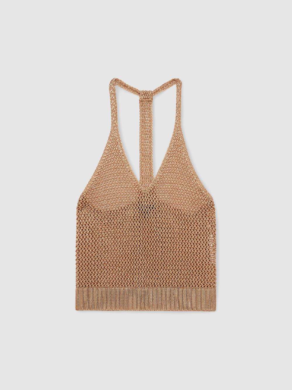 Reiss Atelier Open-Knit Halterneck Top In Gold