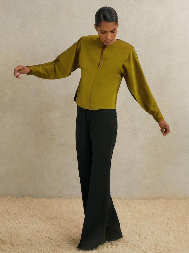 reiss Atelier Satin Turn-Lock Top in Green