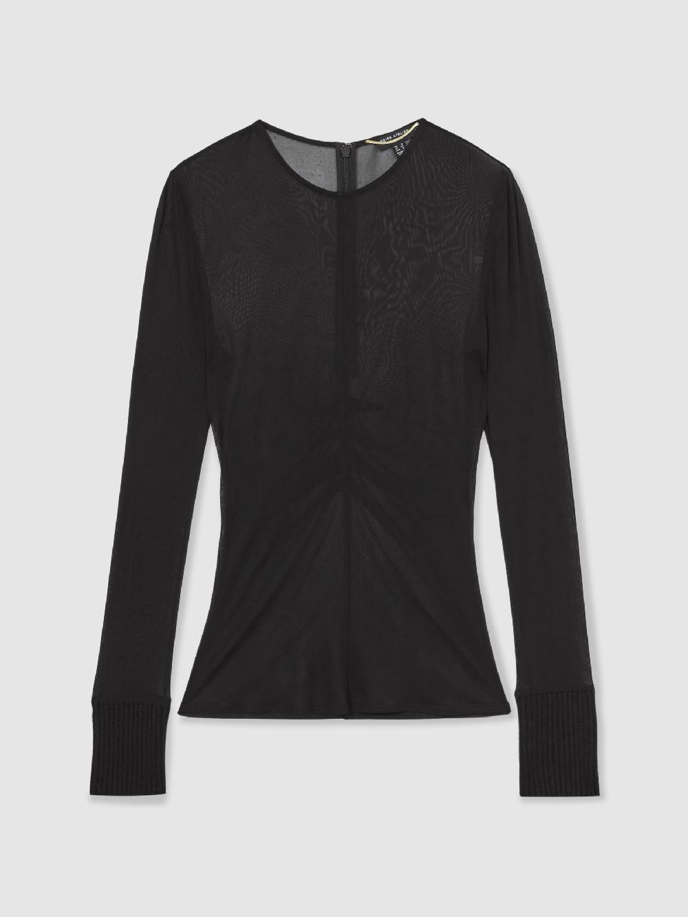 Reiss Atelier Sheer-Jersey Rib-Cuff Top In Black