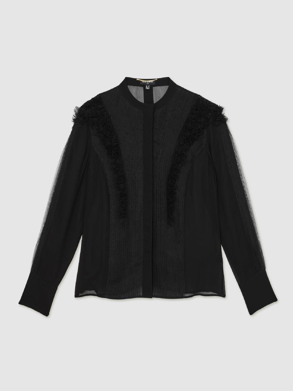 Reiss Atelier Sheer Ruffle-Trim Blouse In Black