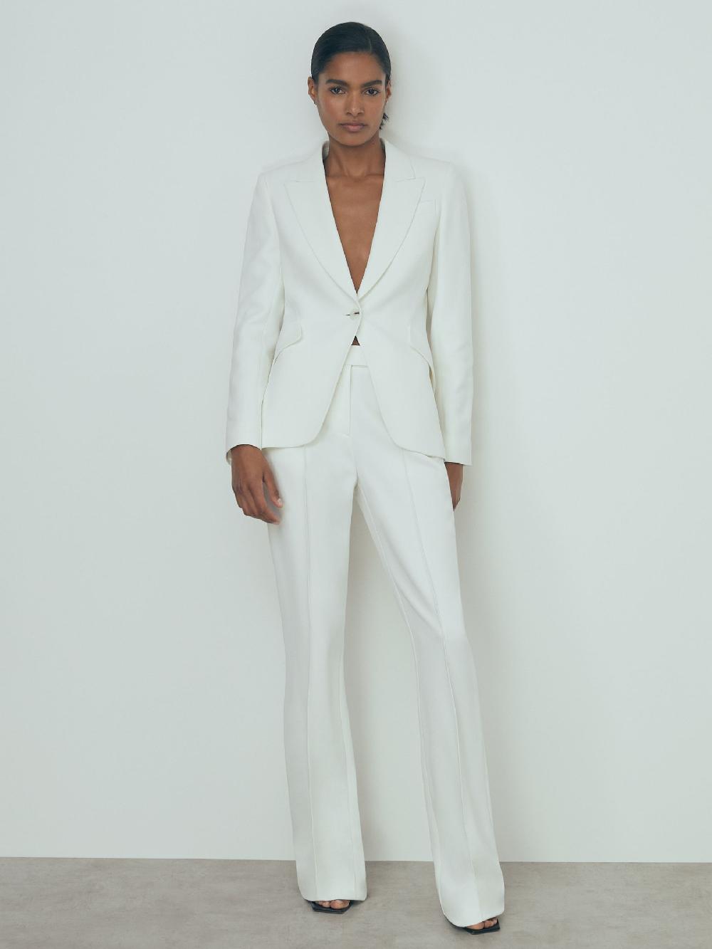 Reiss Atelier Slim Flared Suit Trousers In Ivory