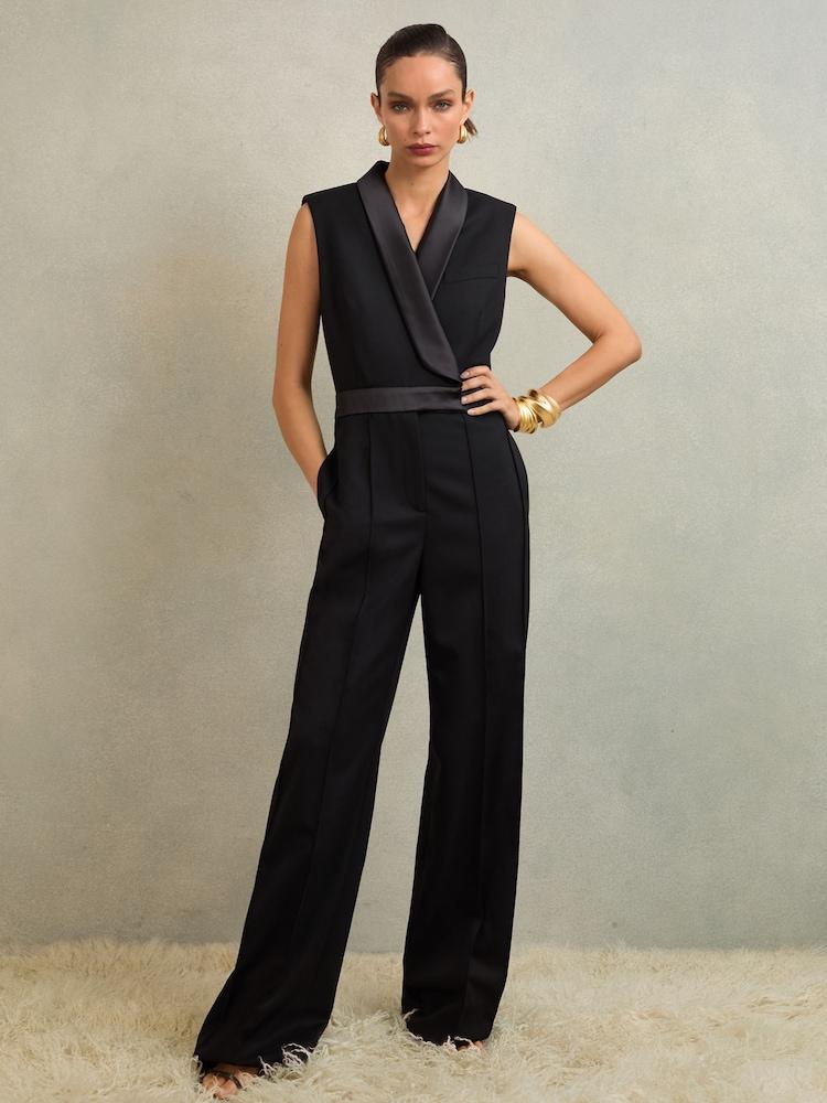 reiss Atelier Wide-Leg Tuxedo Jumpsuit in Black