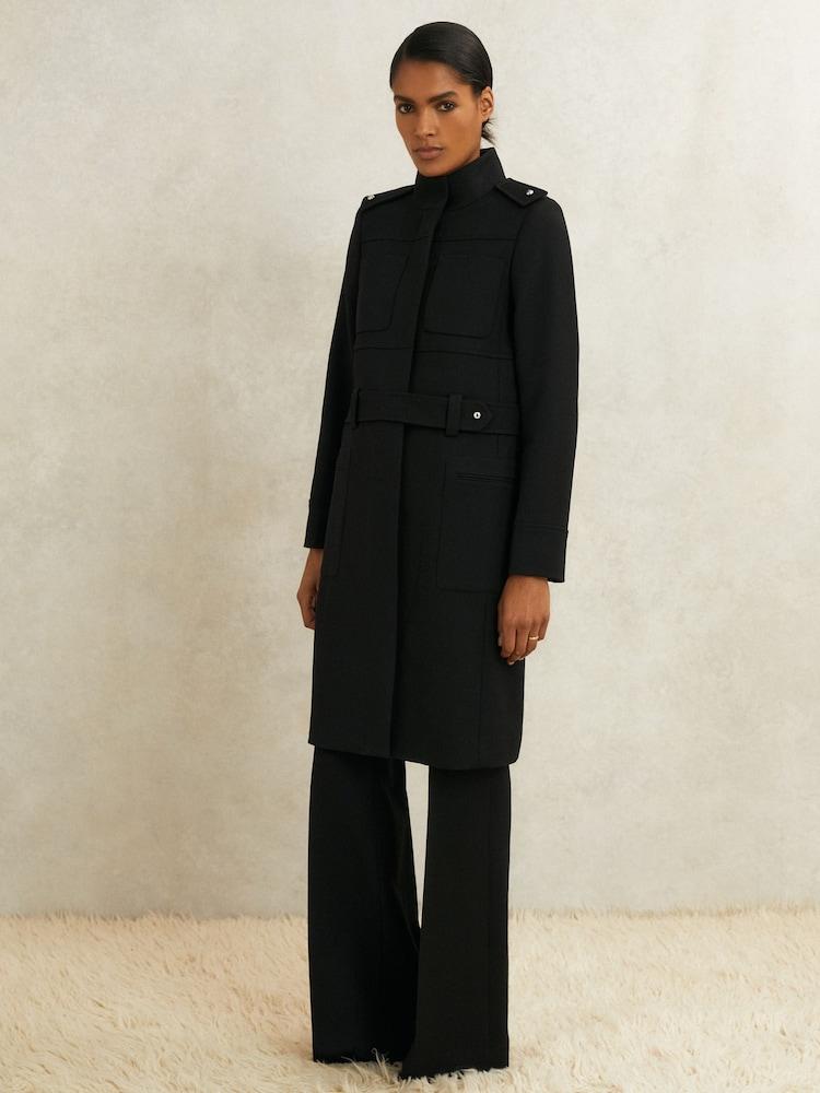 reiss Atelier Wool Belted Long Coat in Black
