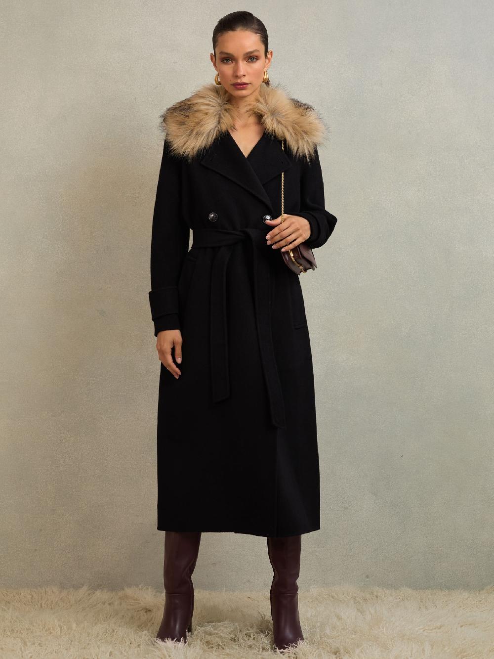 Reiss Atelier Wool Faux-Fur Collar Coat In Black