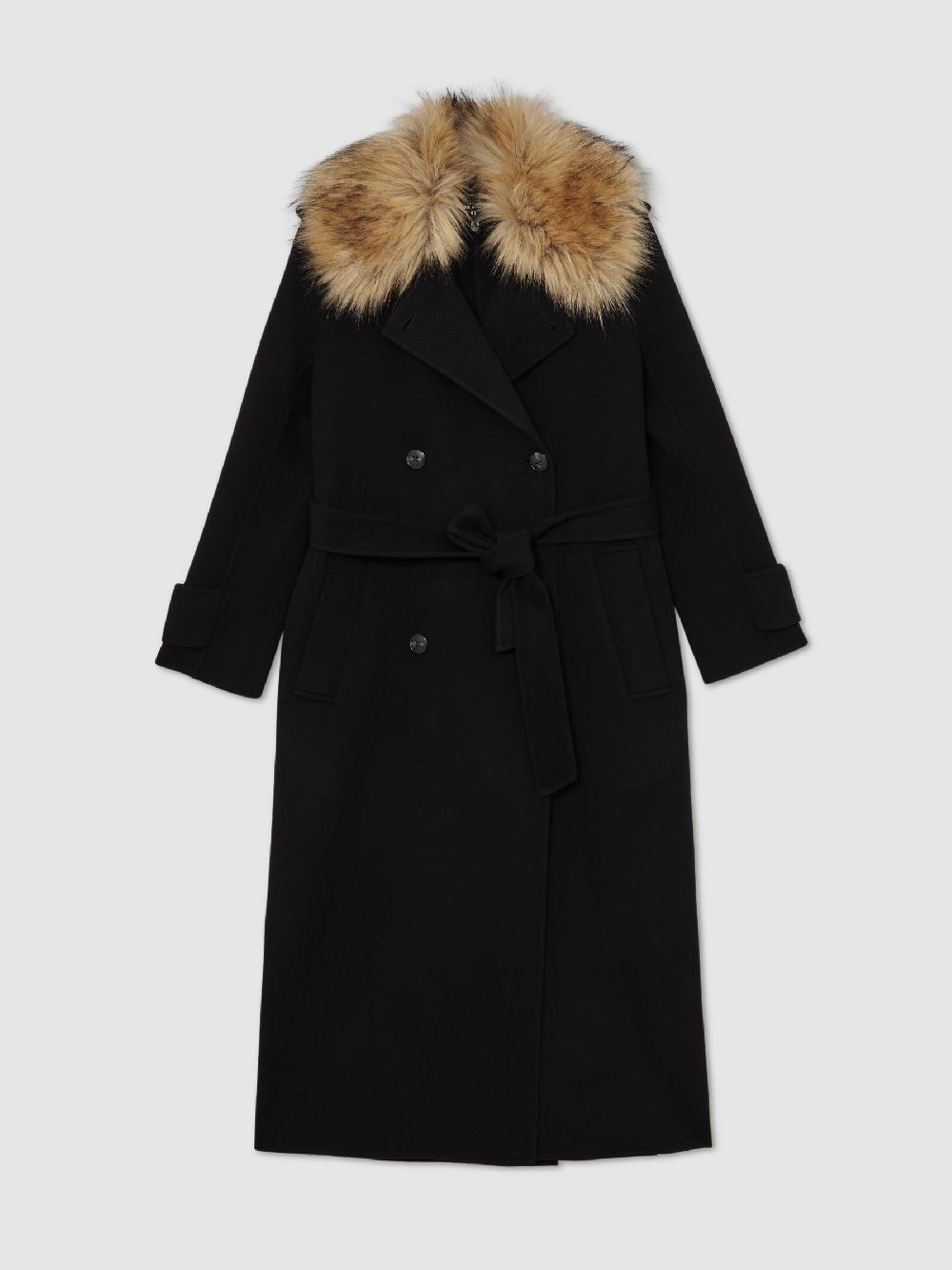 Reiss Atelier Wool Faux-Fur Collar Coat In Black