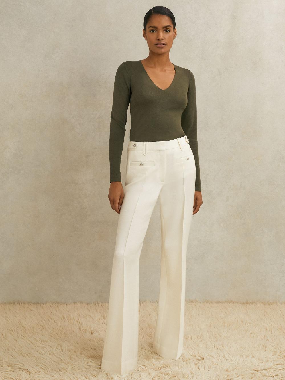 Reiss Atelier Wool Stud Flared Trousers In White