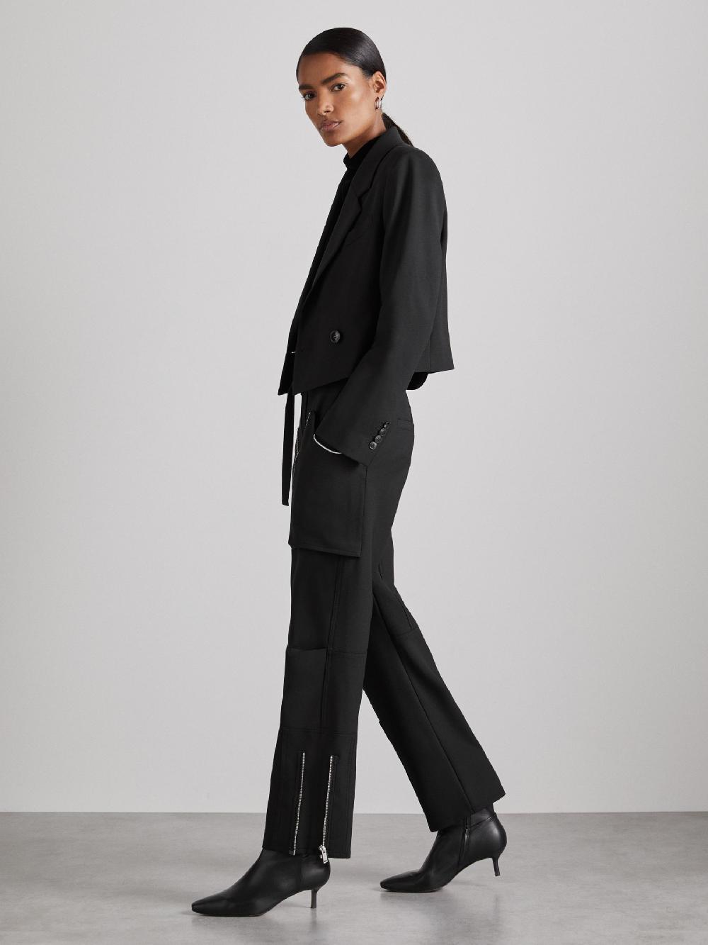 Reiss Atelier Zipped Crepe Trousers In Black