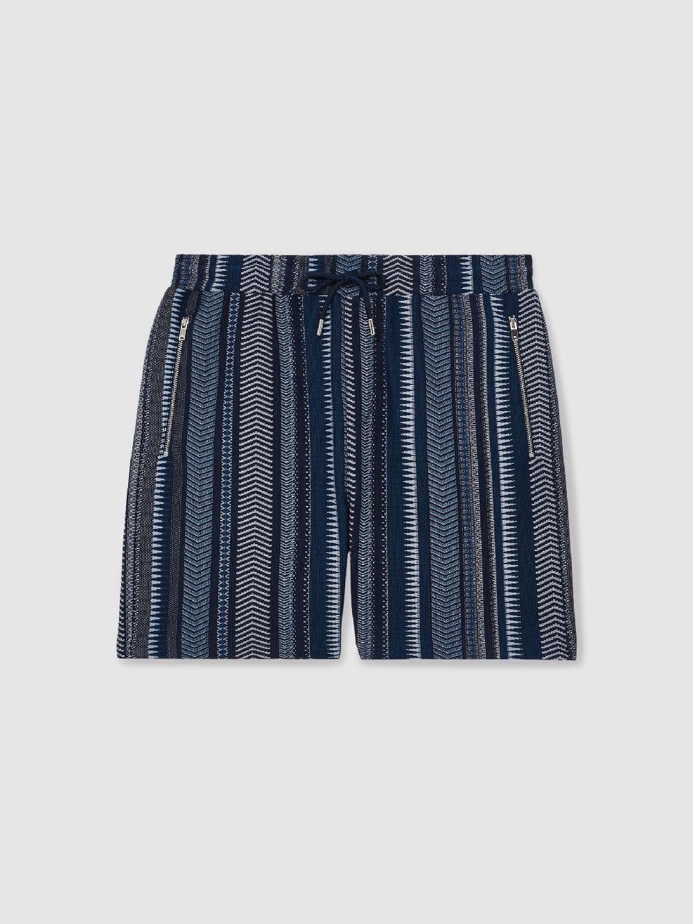 Reiss Aztec-Stripe Drawstring Shorts In Navy